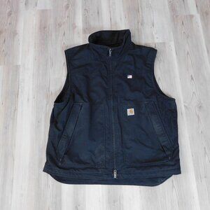 Mens Carhartt Vest Sz XL Black Canvas Quilted Lining Quick Duck Workwear Zip